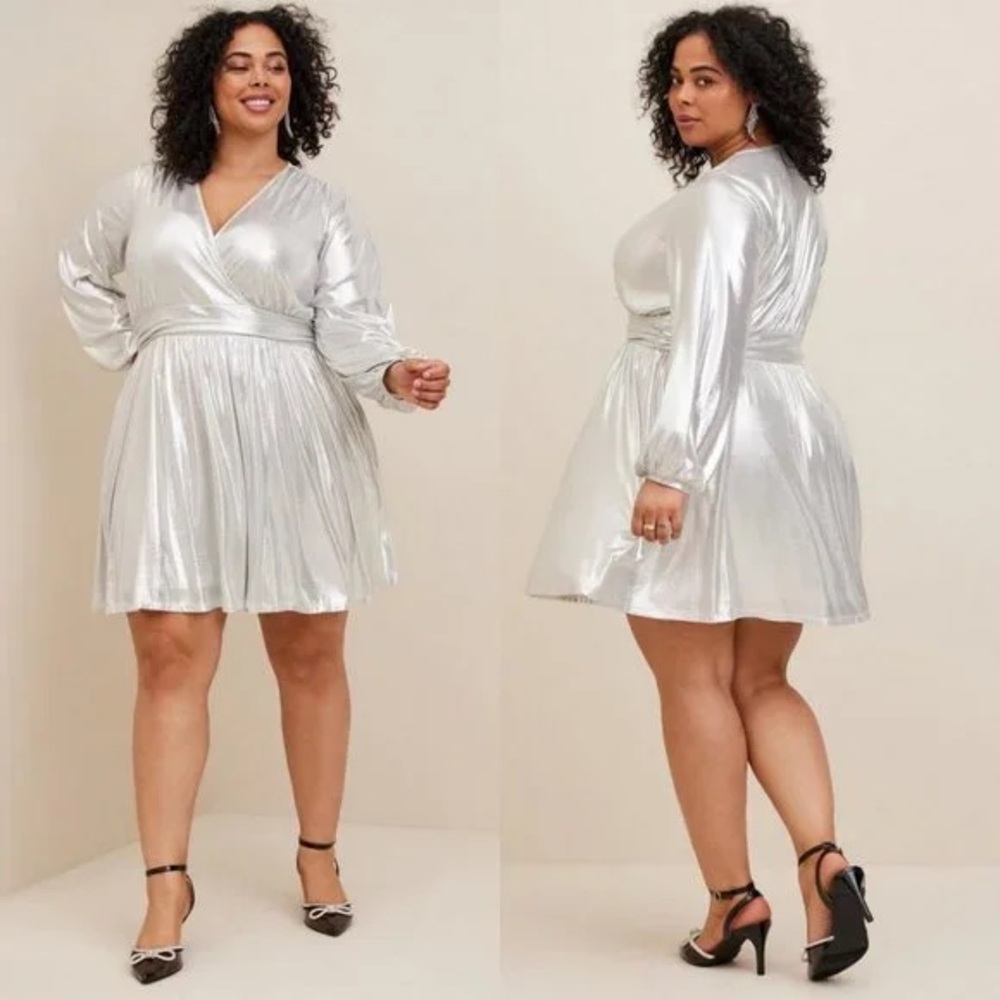 Torrid Shimmering Silver Long Sleeve Dress